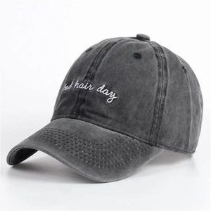 Ballcap Distressed Gray , Embroidered "Bad Hair Day"